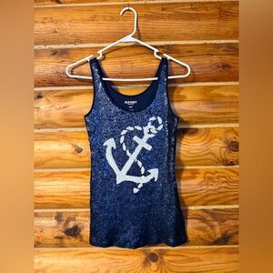Old Navy Navy Blue Sequin Anchor Nautical Top